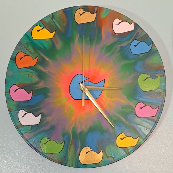 Artisan Other - Hand Crafted Painted Colorful Bird Duck Design Wall Clock